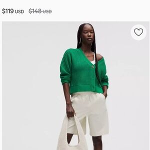 Lululemon NWT Cotton Crochet Mesh Relaxed-Fit Cardigan Raceway Green LARGE